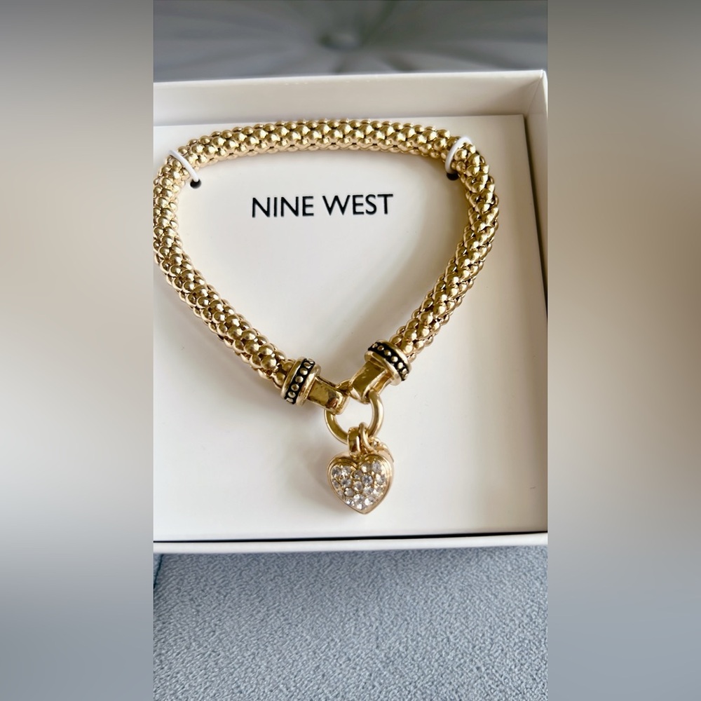 Nine West Women's Boxed Bracelet Pave Heart Stretch - Picture 3 of 5